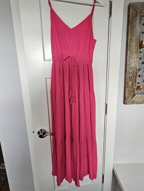 Davi & Dani Fuschia Hot Pink Wide Leg Flowy Boho Jumpsuit Size Medium